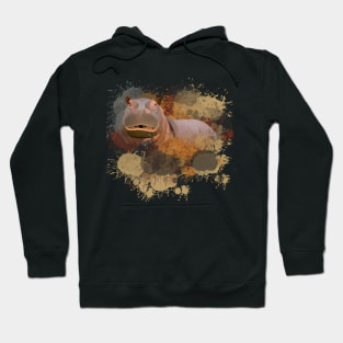 Hippo Abstract Paint Splatter Design in Warm Earth Tones Hoodie